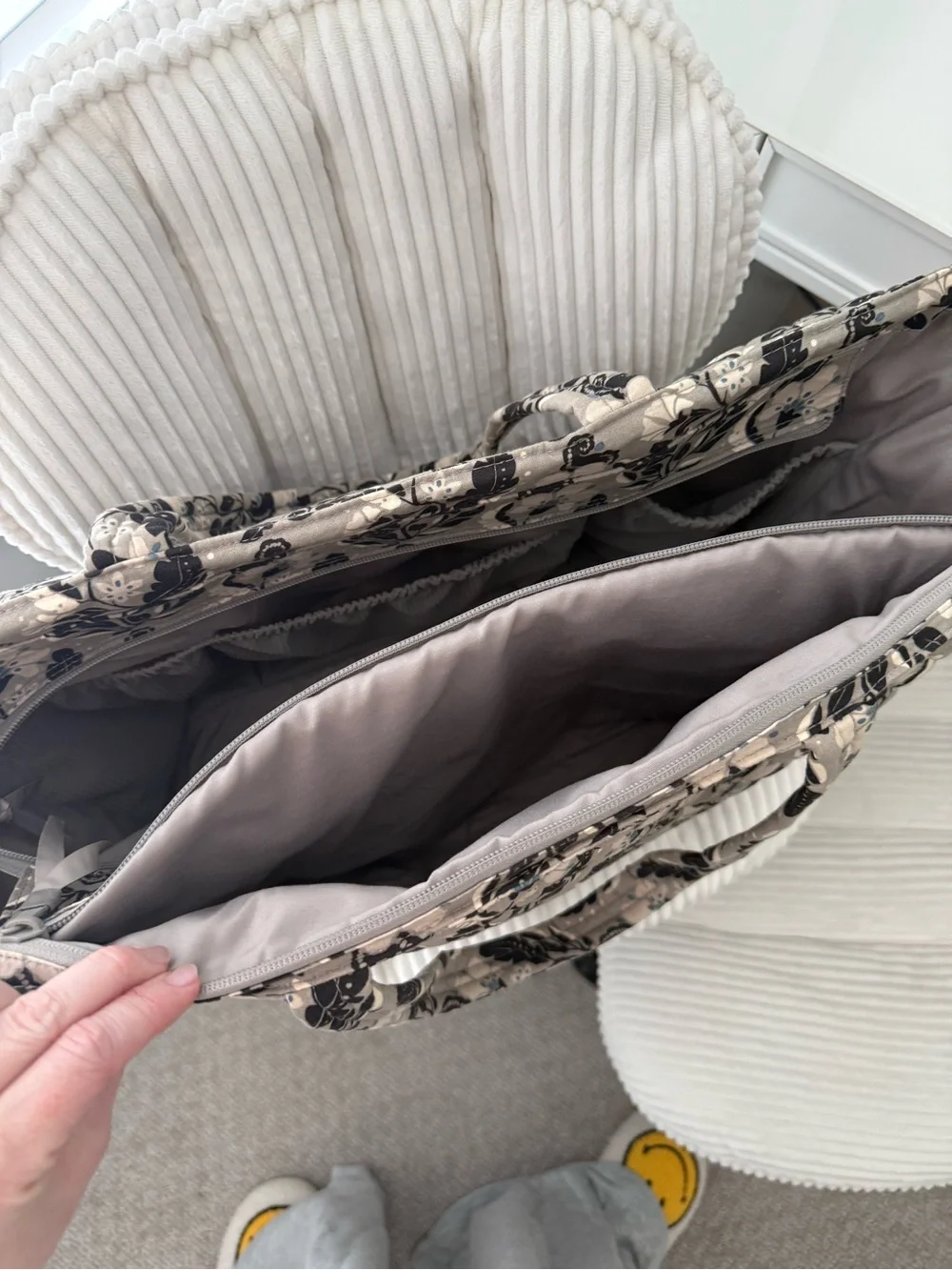 Vera Bradley Quilted Floral Tote in Beige and Black